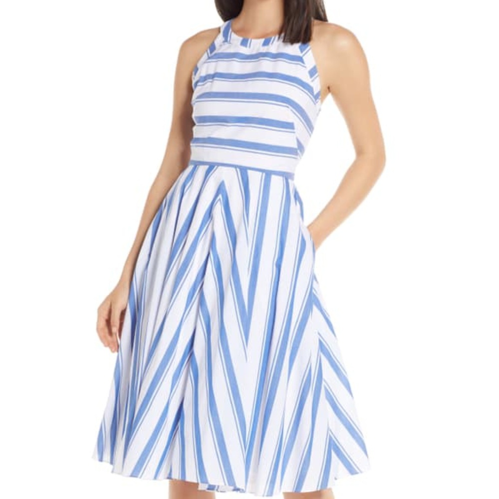 NEW Eliza J Sleeveless Fit & Flare Striped Dress - Picture 1 of 5